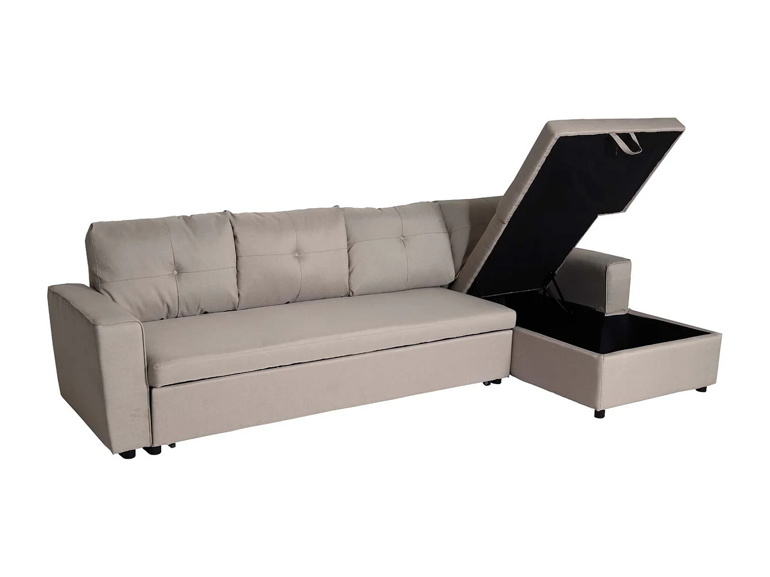 Divano letto angolare con penisola sofà reclinabile MCW-L16 molle nosag tessuto beige