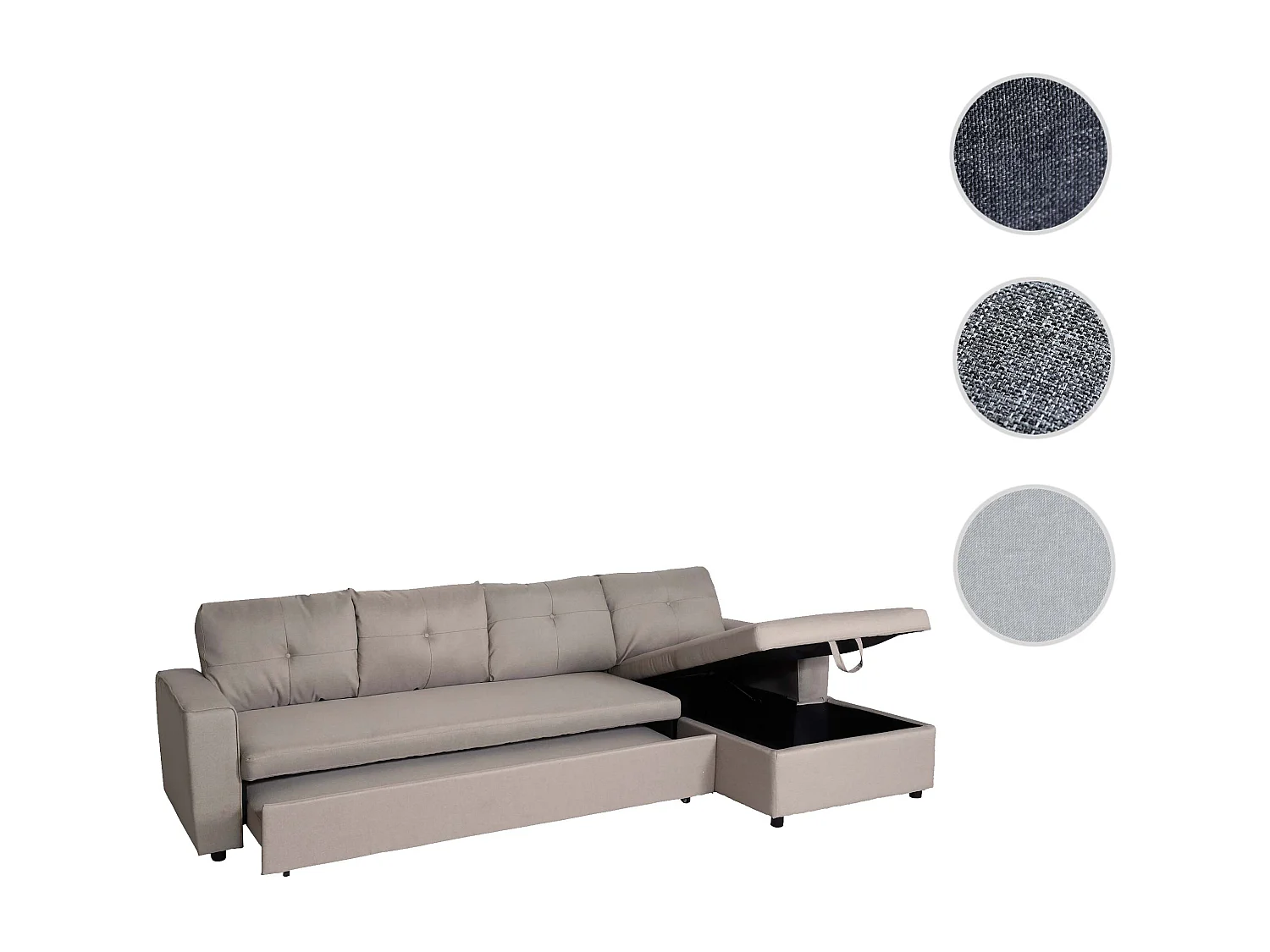 Divano letto angolare con penisola sofà reclinabile MCW-L16 molle nosag tessuto beige