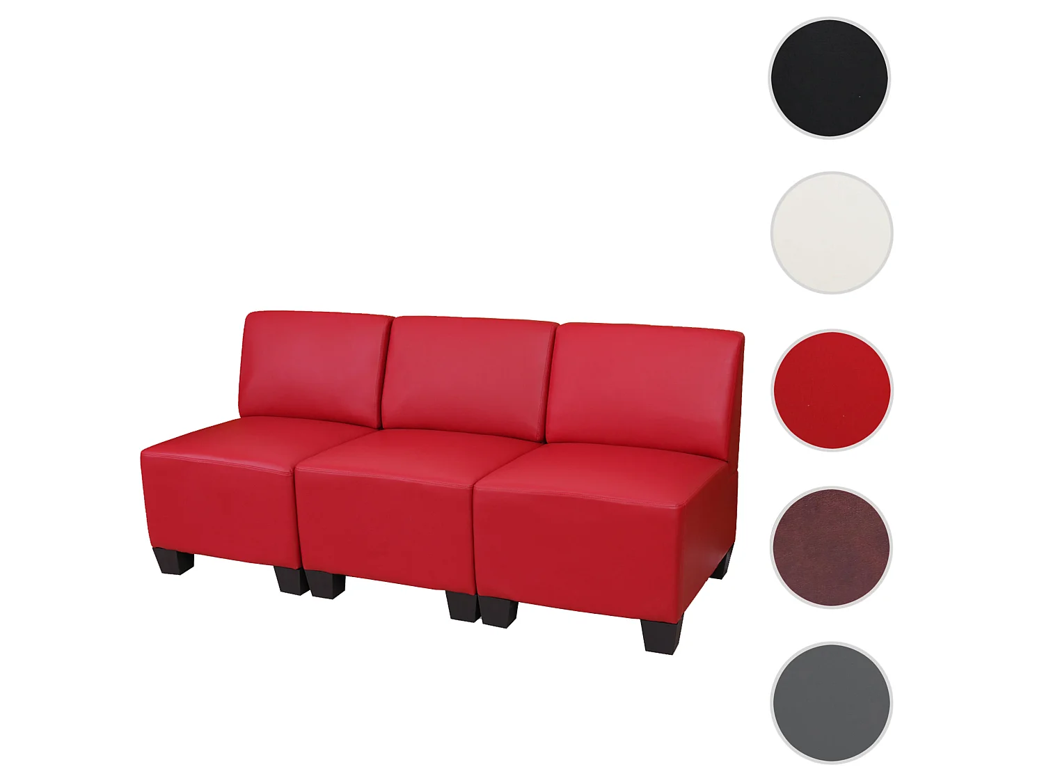3-Sitzer Moncalieri, Rot, ohne Armlehnen