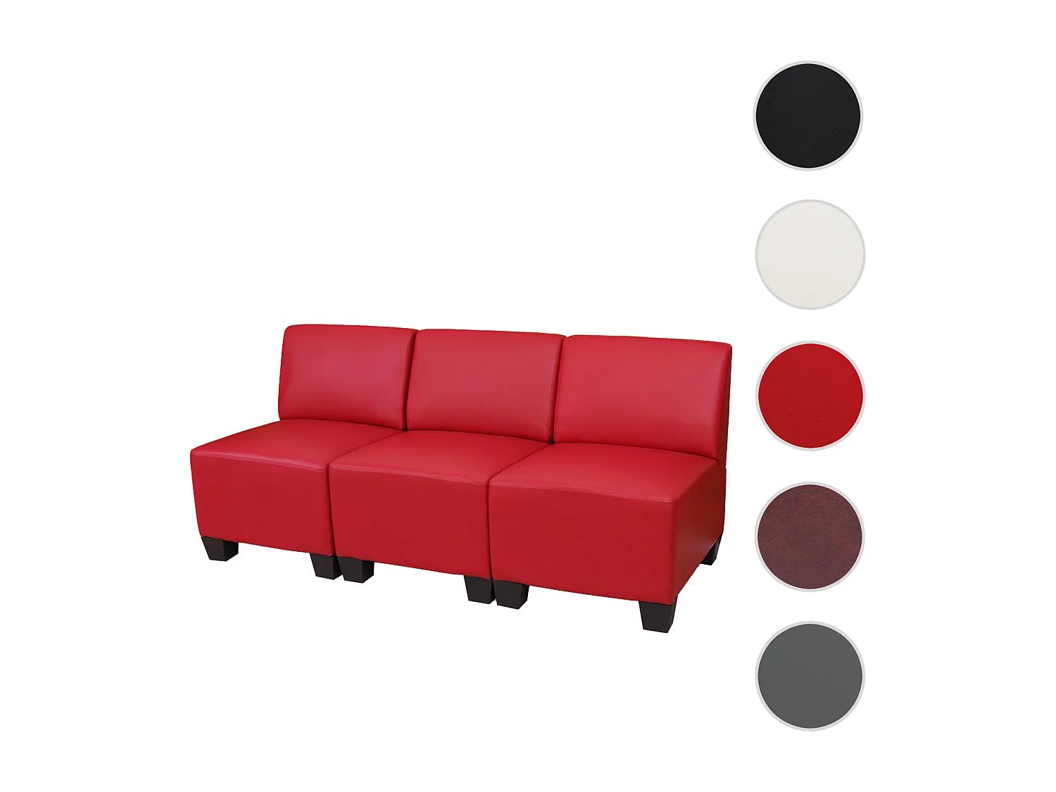 3-Sitzer Moncalieri, Rot, ohne Armlehnen