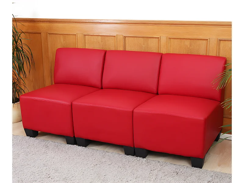 Salotto modulare componibile lounge moderno Lione N71 ecopelle divano 3 posti senza braccioli rosso
