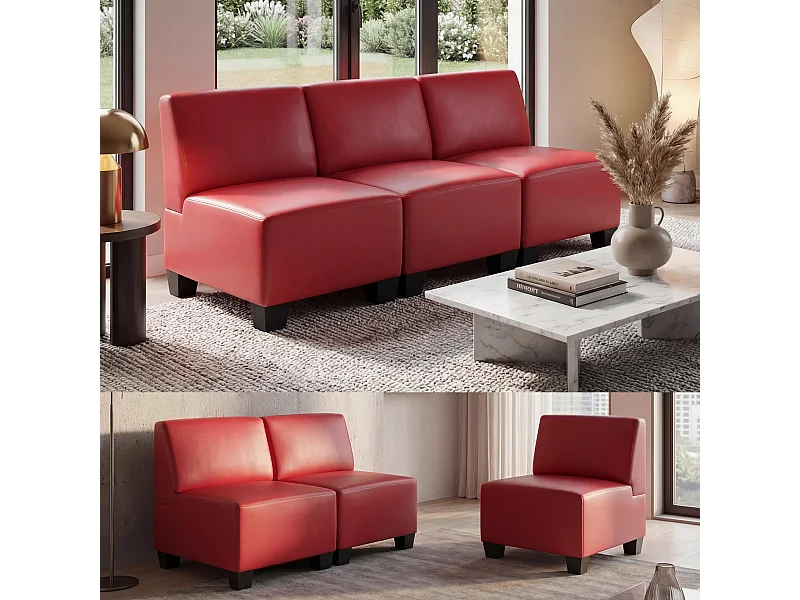 3-Sitzer Moncalieri, Rot, ohne Armlehnen