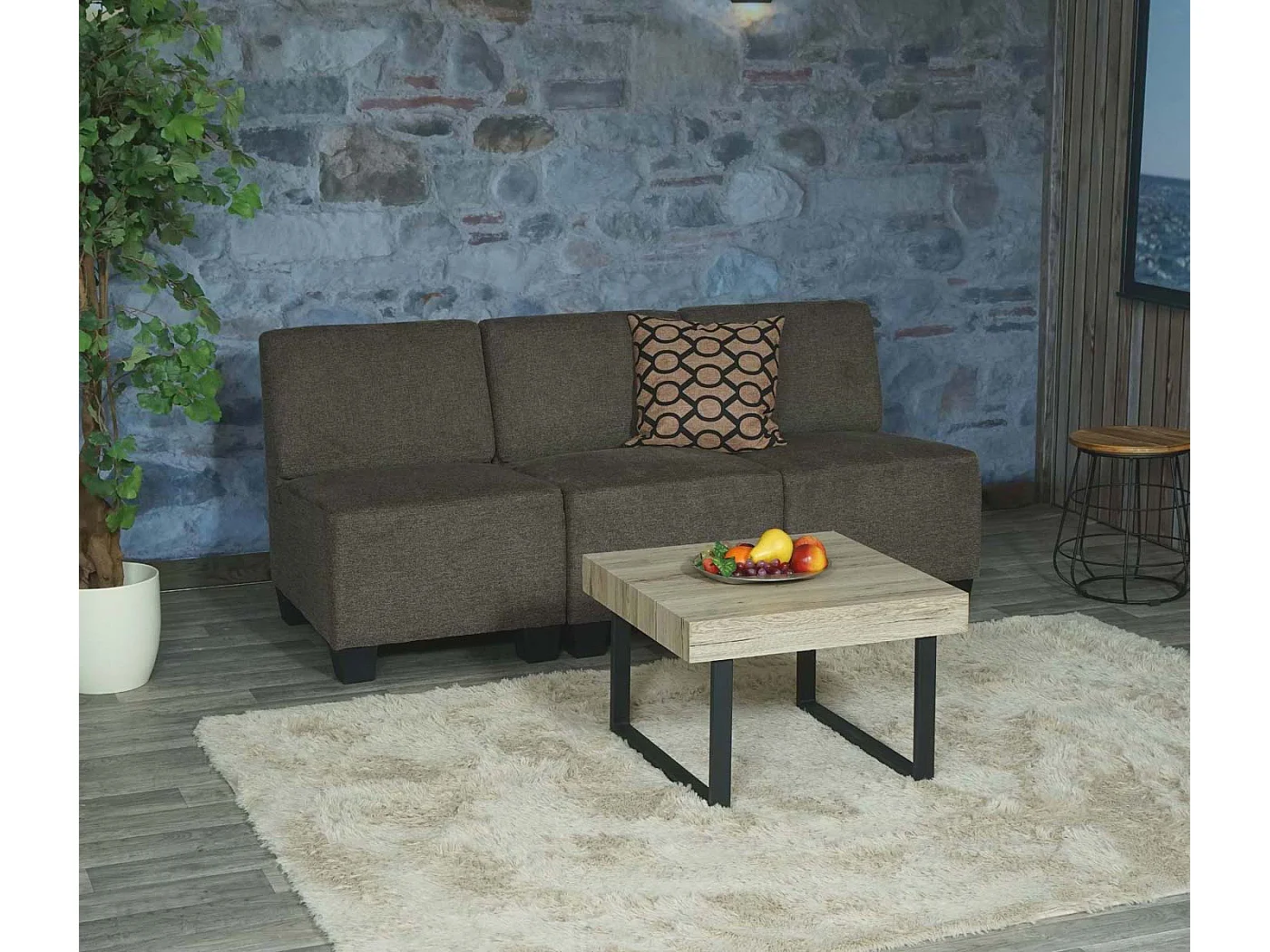 Sofá modular de 3 lugares Moncalieri,  castanho, sem apoios de braços