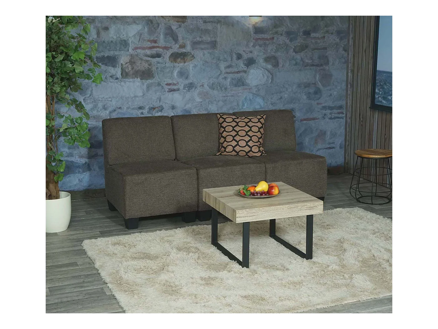 Sofá modular 3 plazas Moncalieri,  marrón, sin reposabrazos