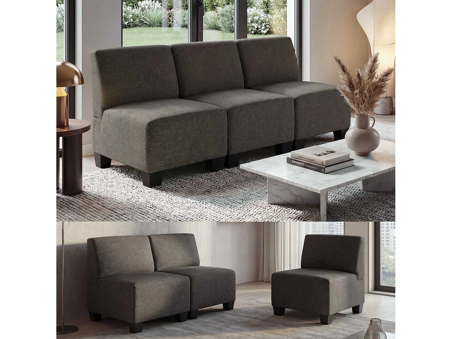 Modułowa sofa 3-osobowa Moncalieri,  brązowa, bez podłokietników