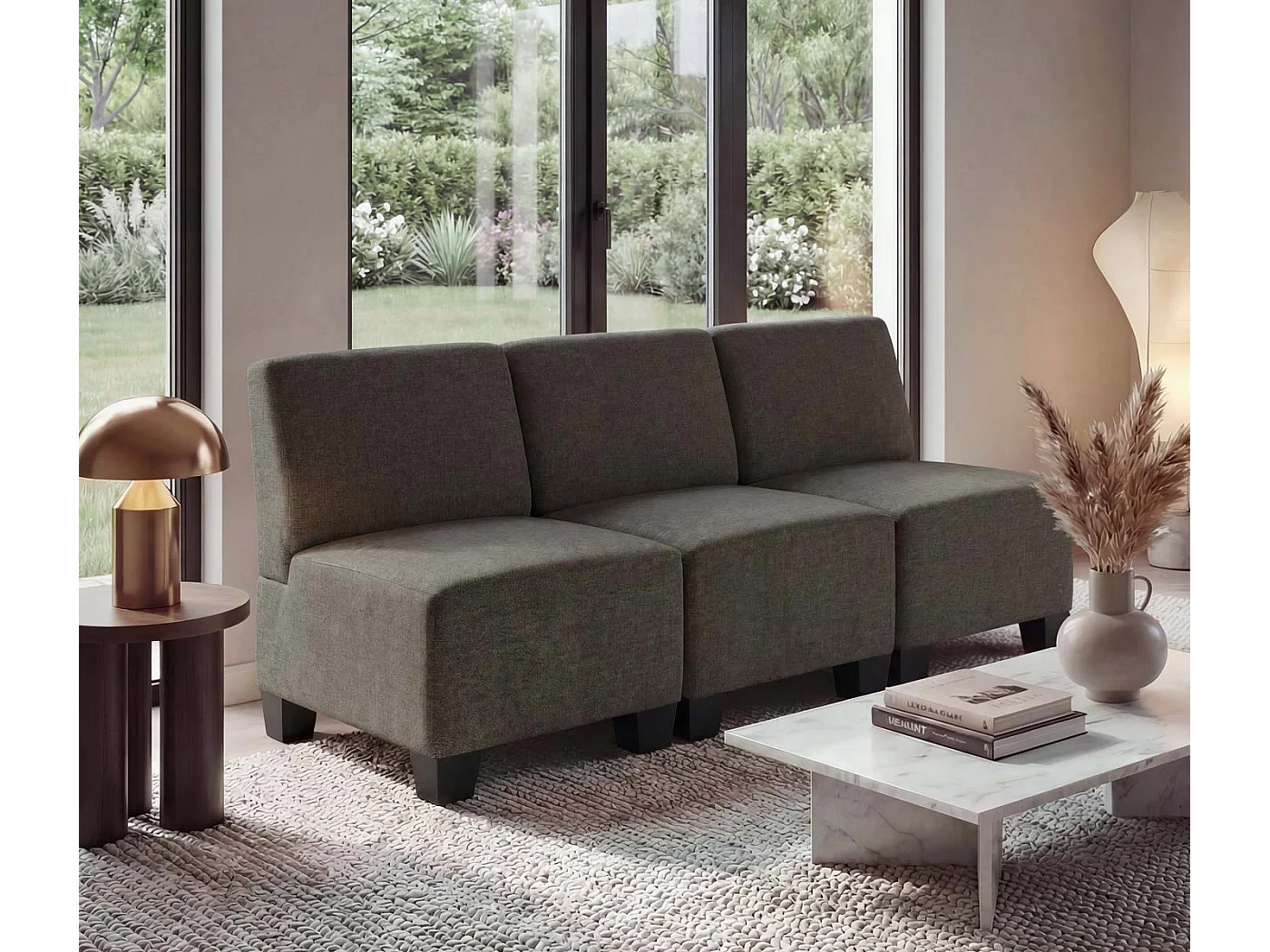Modułowa sofa 3-osobowa Moncalieri,  brązowa, bez podłokietników