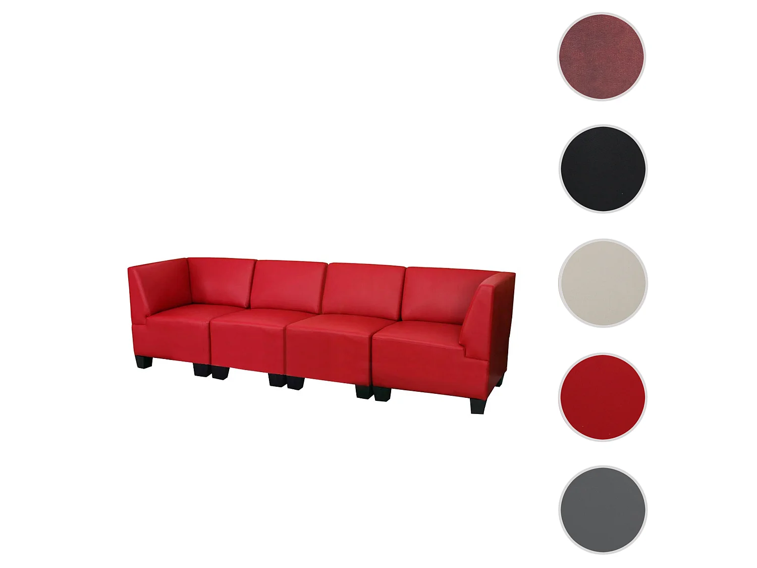 Modular 4-Sitzer Moncalieri, Rot, hohe Armlehnen