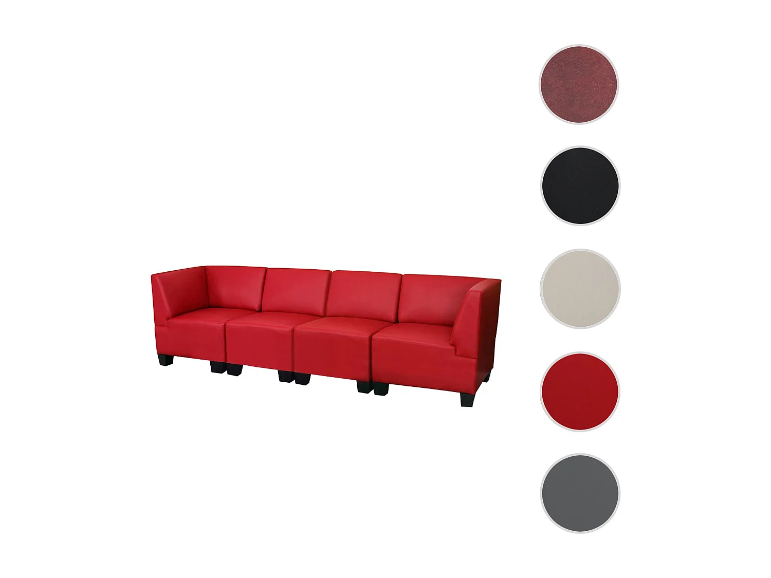Salotto modulare componibile lounge moderno Lione N71 ecopelle divano 4 posti alto rosso