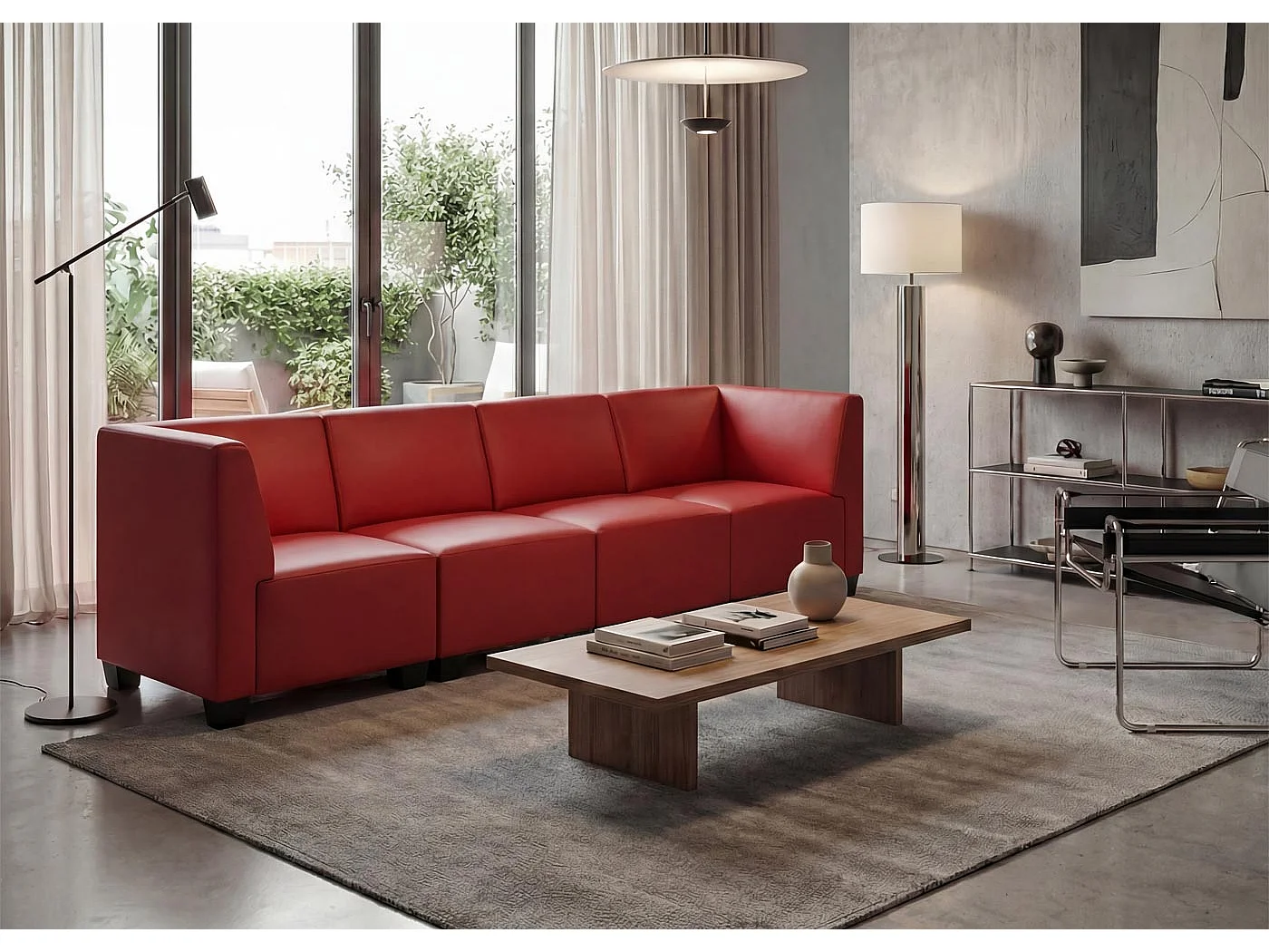 Moncalieri 4-seater modular sofa,  red, high armrests