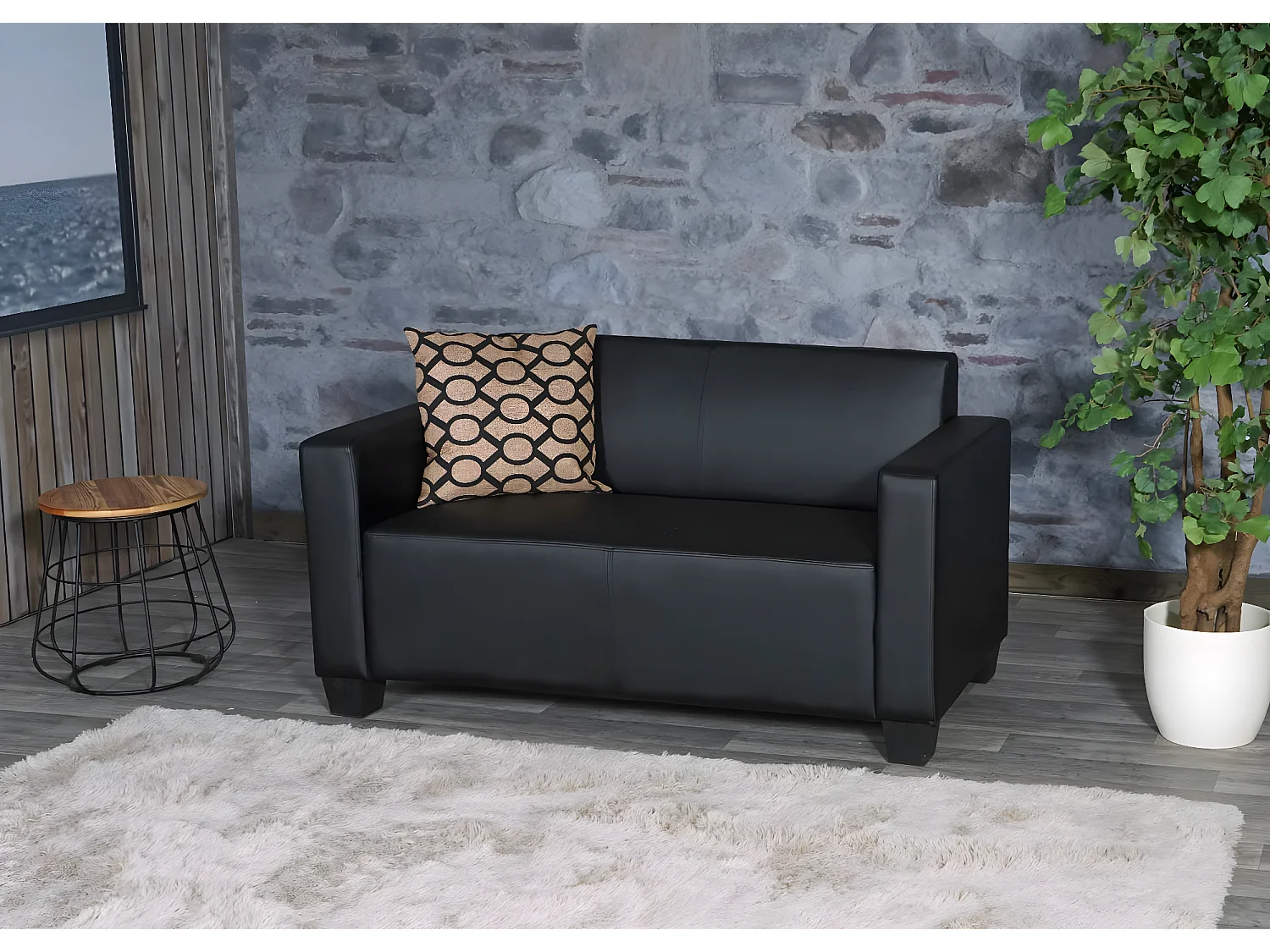 Sofa 2-osobowa Moncalieri imitacja skóry,  czarny