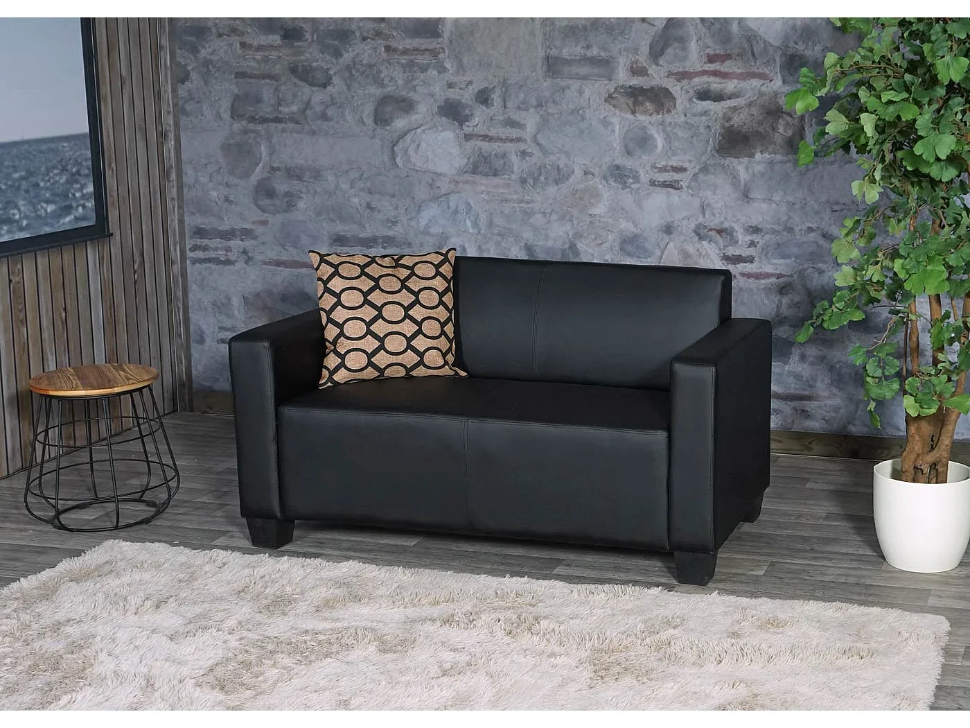 Sofa dwuosobowa Moncalieri ze sztucznej skóry,  czarna