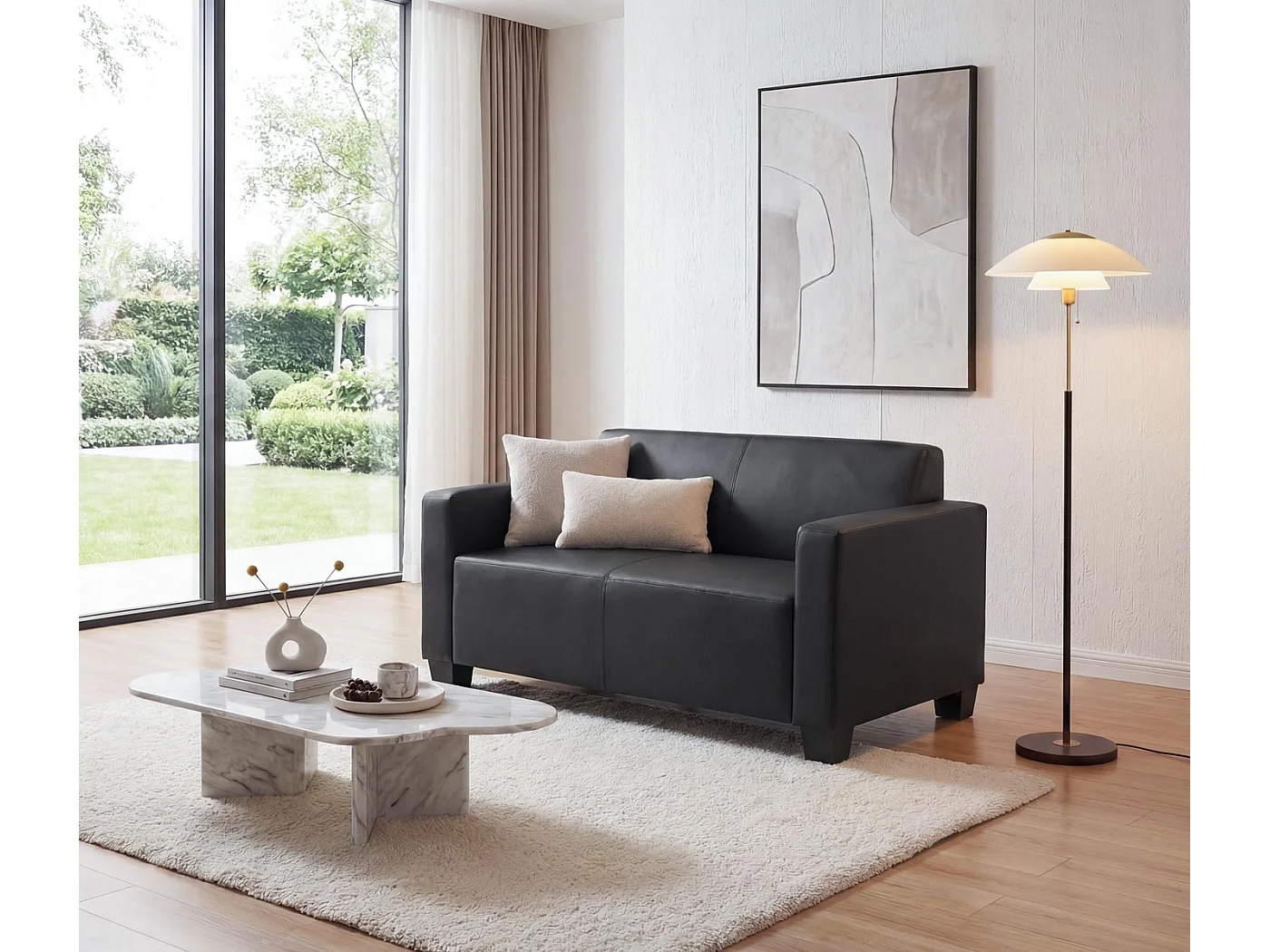 Sofa dwuosobowa Moncalieri ze sztucznej skóry,  czarna