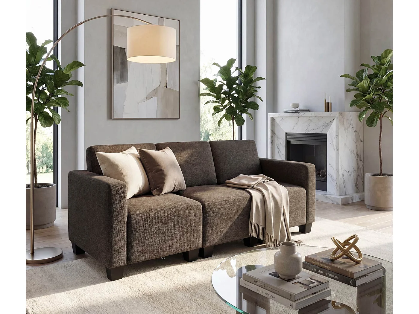 Modułowa sofa 3-osobowa Moncalieri,  brązowa