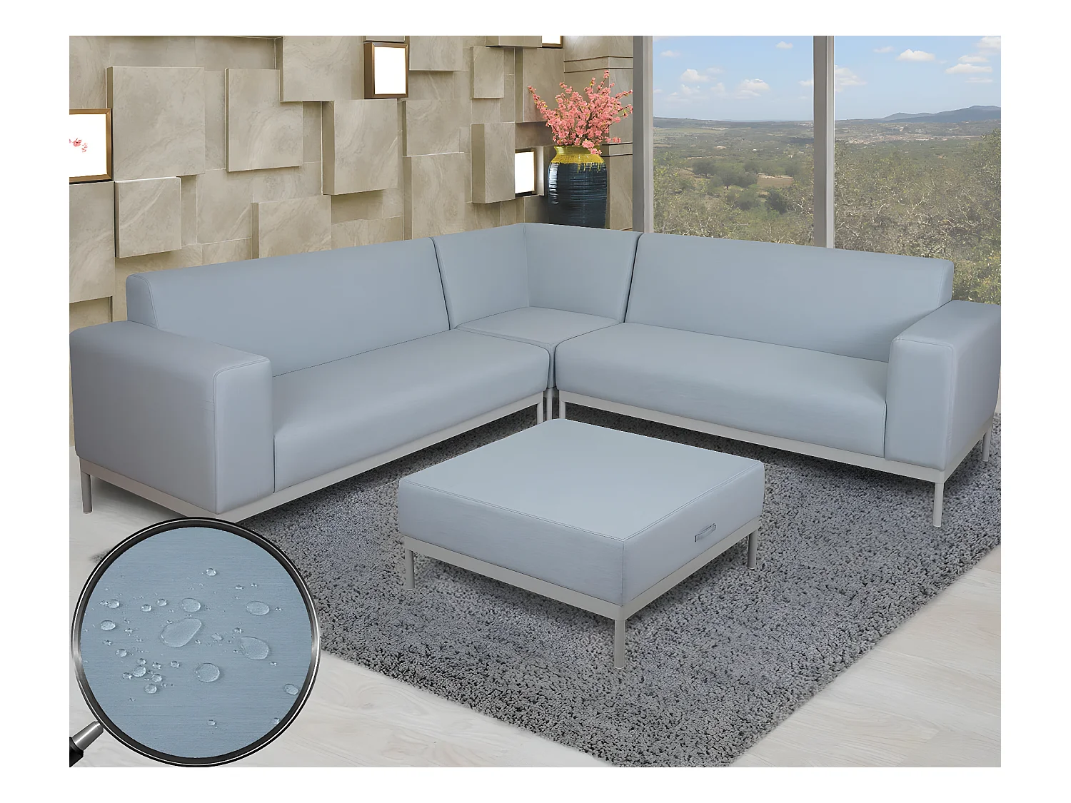 Hoekbank MCW-C47 met opbergruimte,  blauw zonder plank