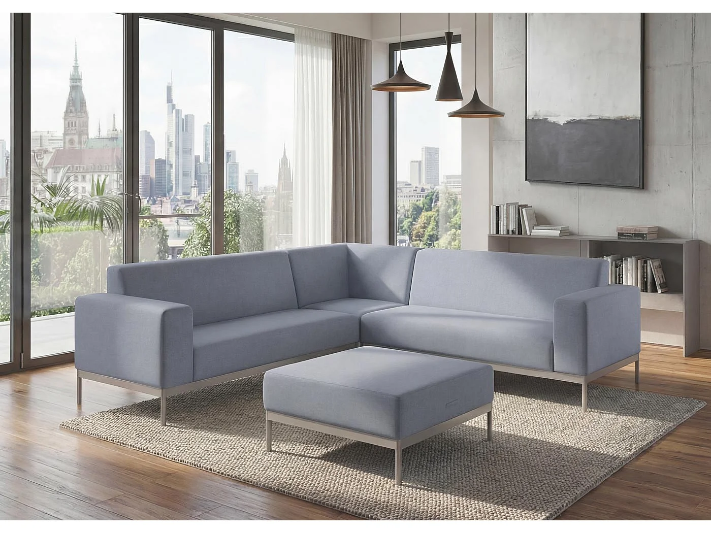 Ecksofa MCW-C47 ohne Ablage, Blau ohne Ablage