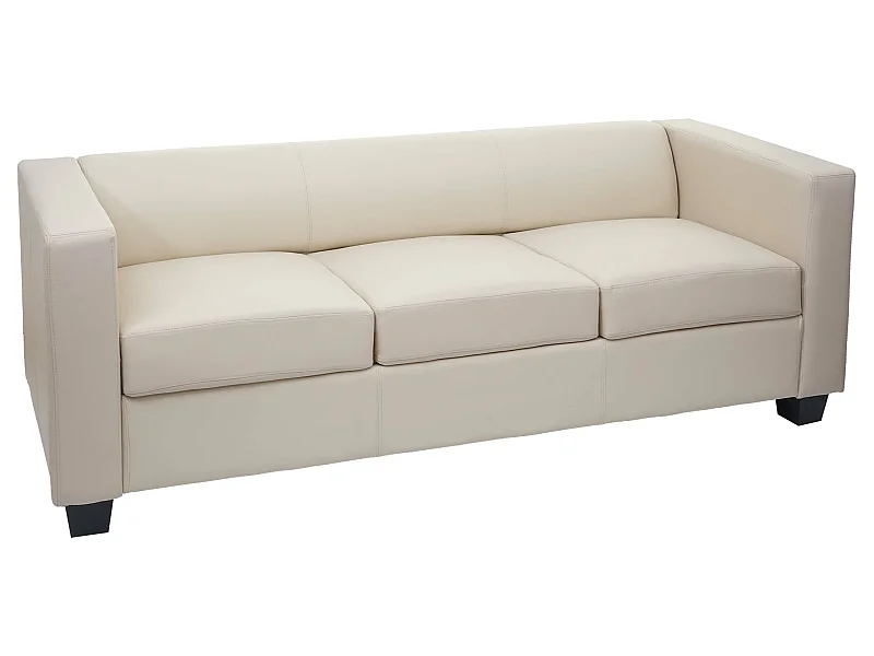 Canapé 3 places Lille,  simili-cuir, crème