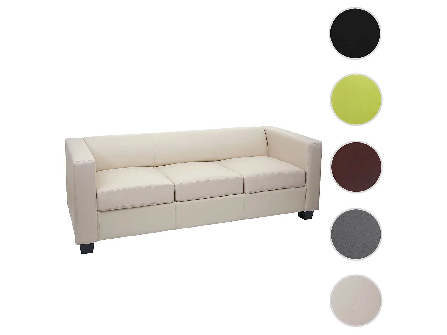 Sofa 3-osobowa Lille,  imitacja skóry, kremowy