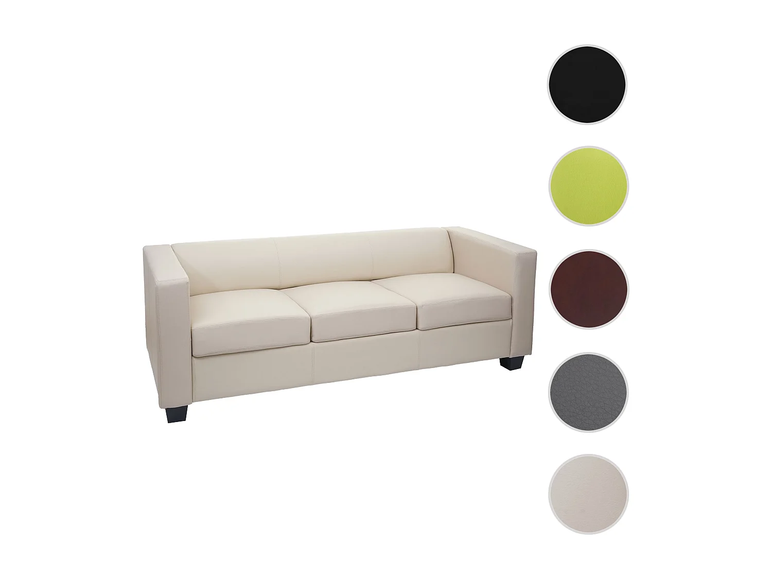 3er Sofa Lille, Kunstleder, creme