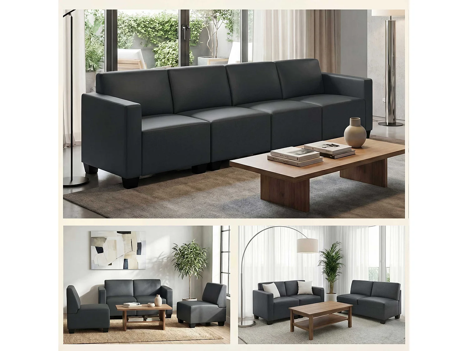 Canapé 4 places Moncalieri,  gris foncé