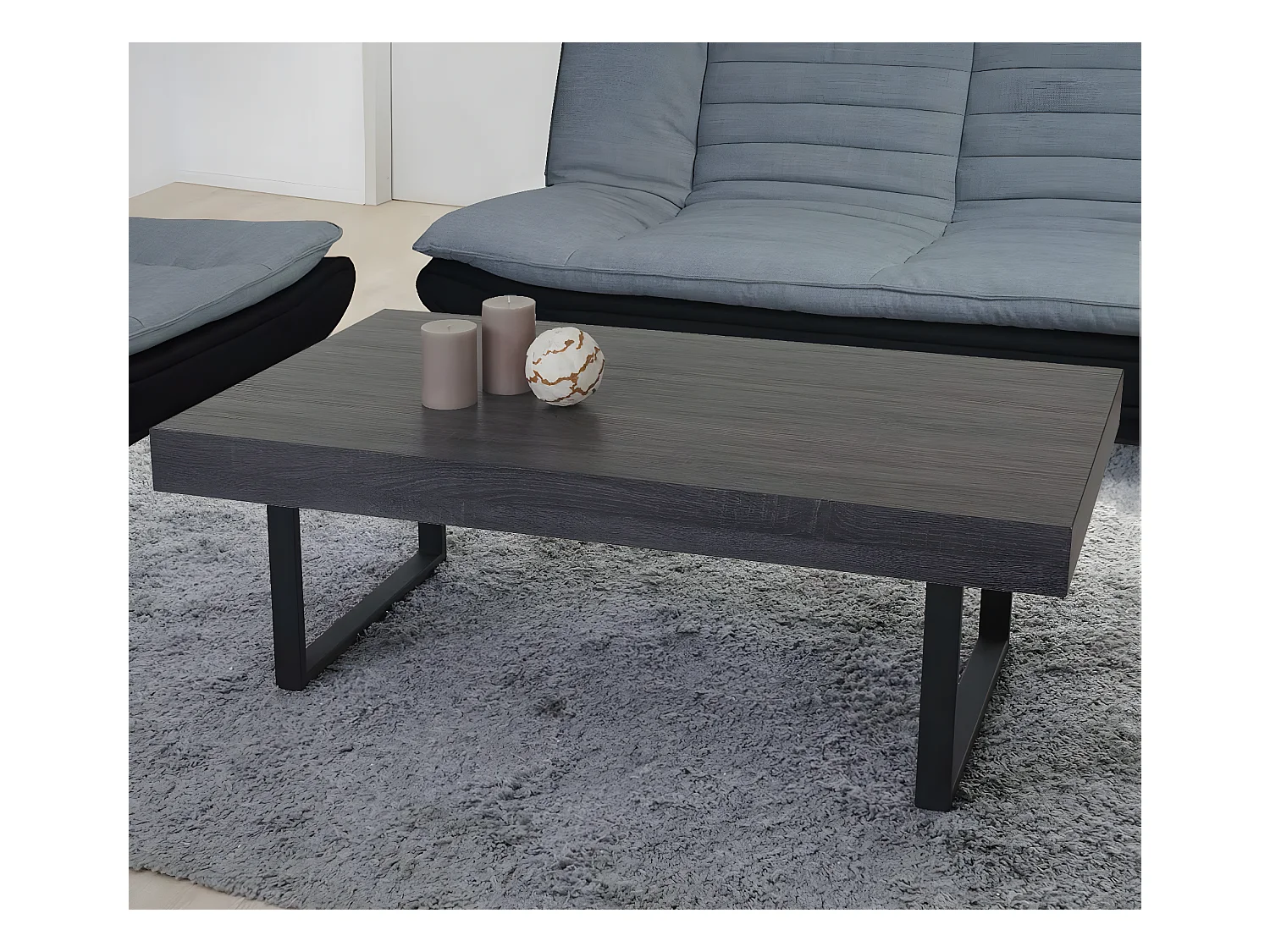 Table basse Genk T576,  sonoma noir, pieds métalliques foncés