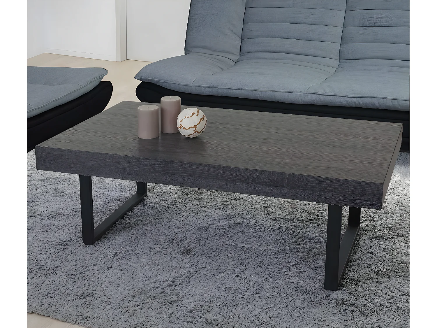 Table basse Genk T576,  sonoma noir, pieds métalliques foncés