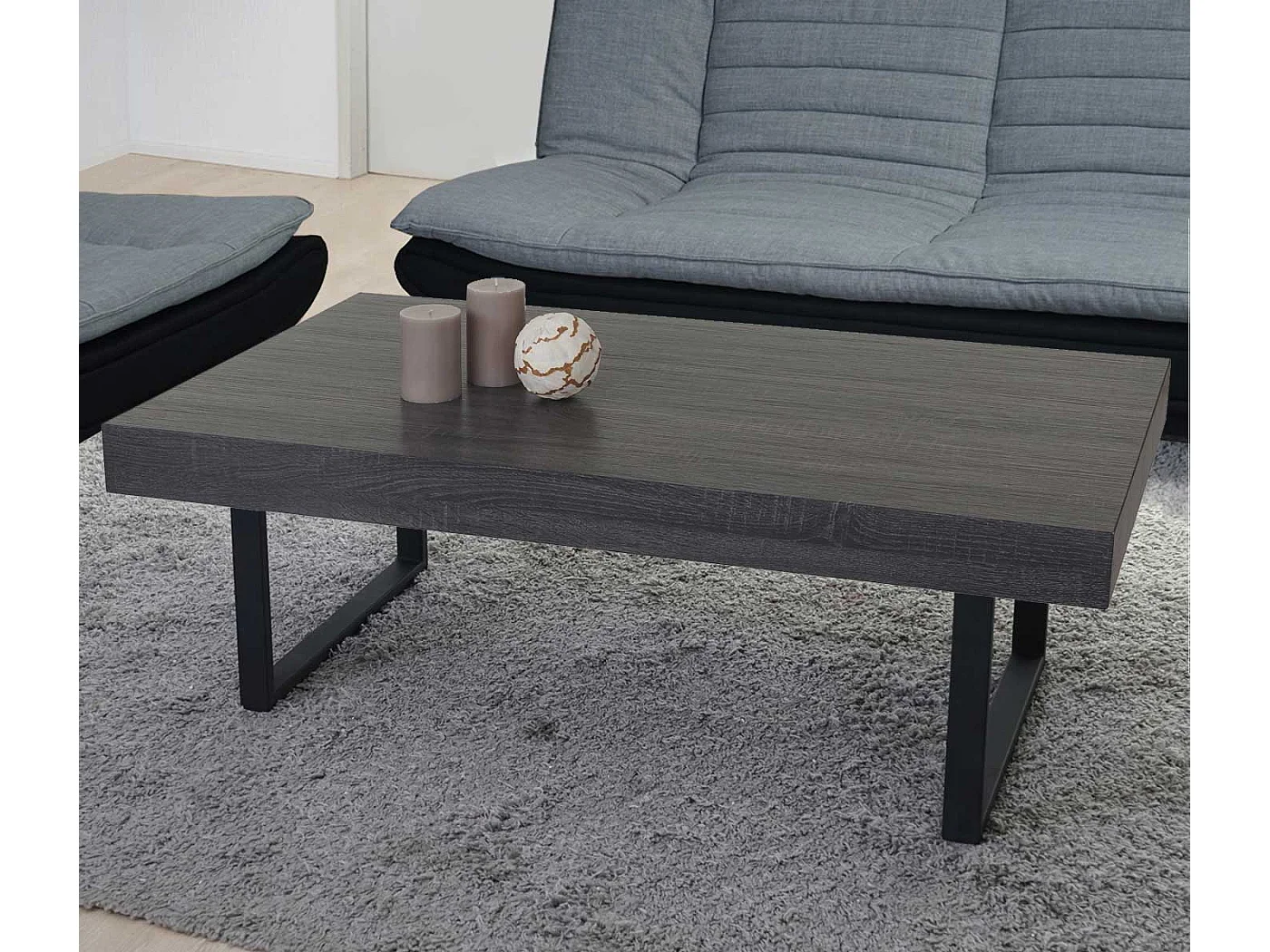 Stolik kawowy Genk T576,  Wygląd czarnego dębu, ciemne metalowe nogi