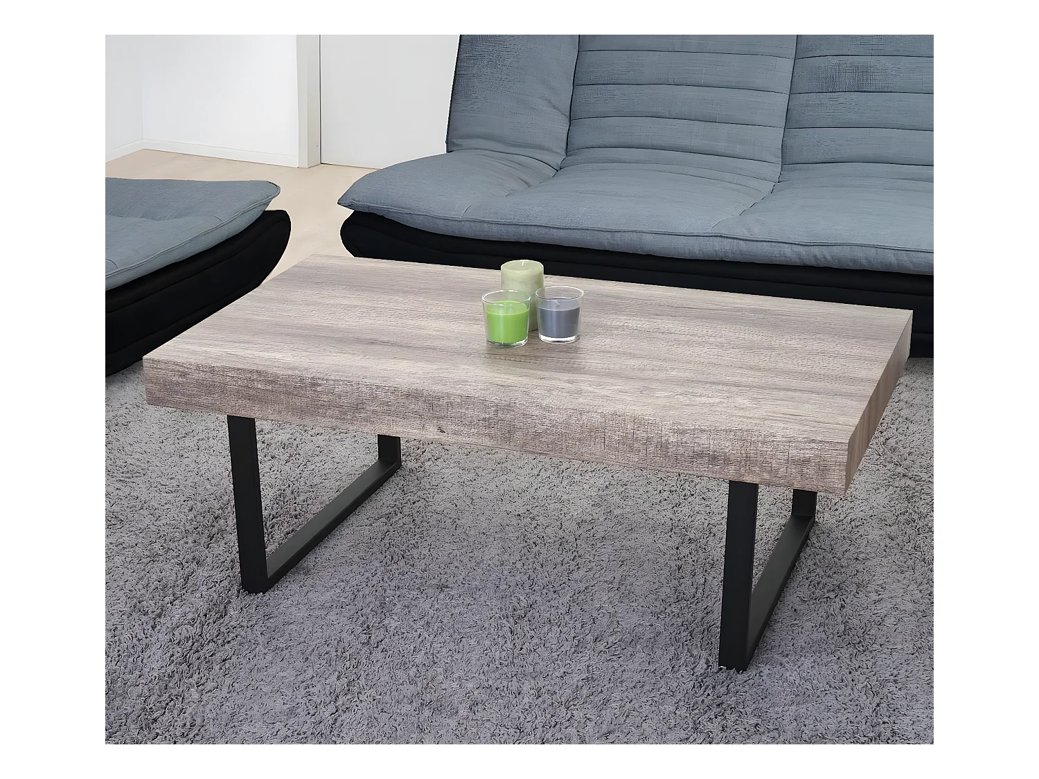 Table basse Genk T576,  chêne sauvage, pieds métalliques foncés