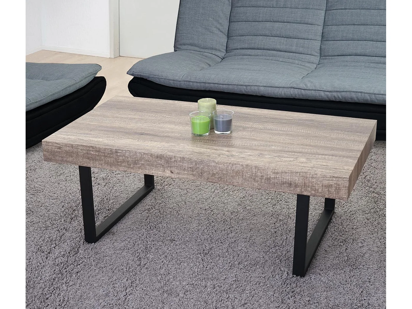 Stolik kawowy Genk T576,  dziki dąb, ciemne metalowe nogi