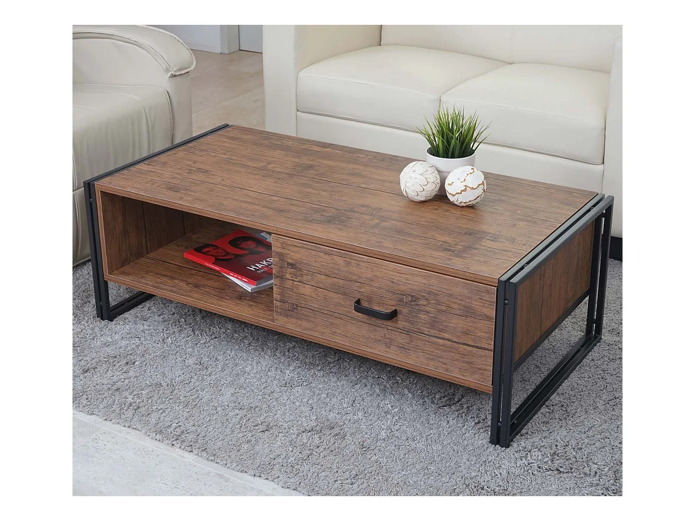 Table basse MCW-A27, Table basse de salon MCW-A27, 41x120x60cm structure 3D, couleur chêne sauvage