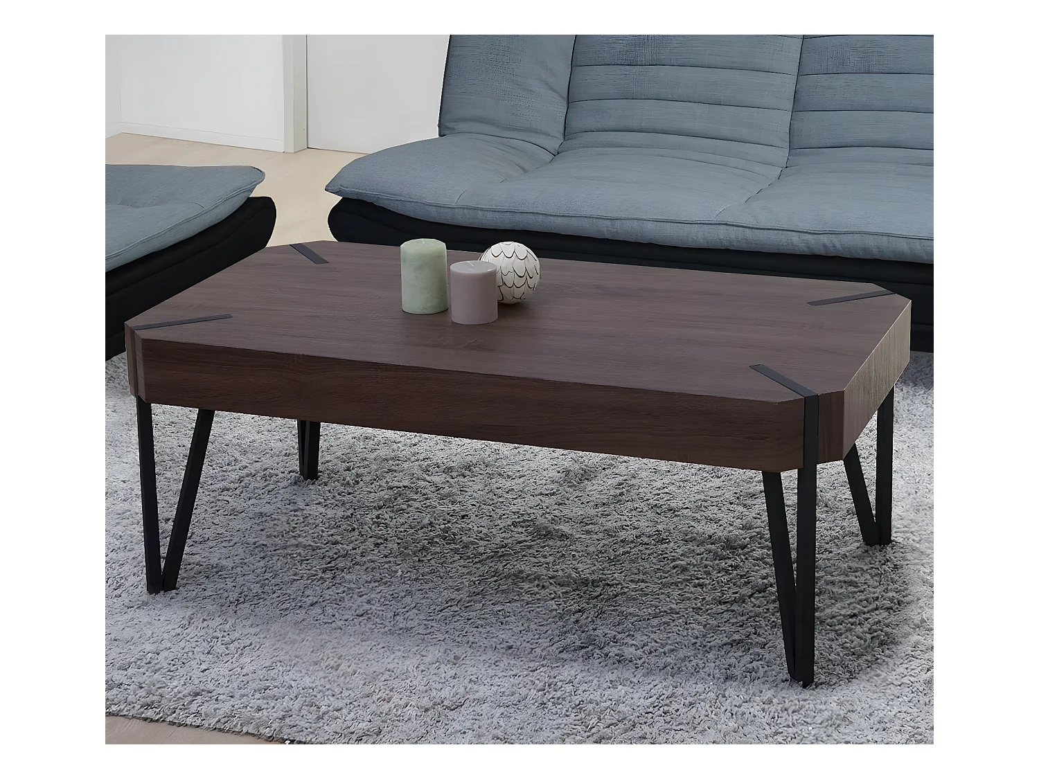 Table basse Genk T573,  chêne marron, pieds métalliques foncés