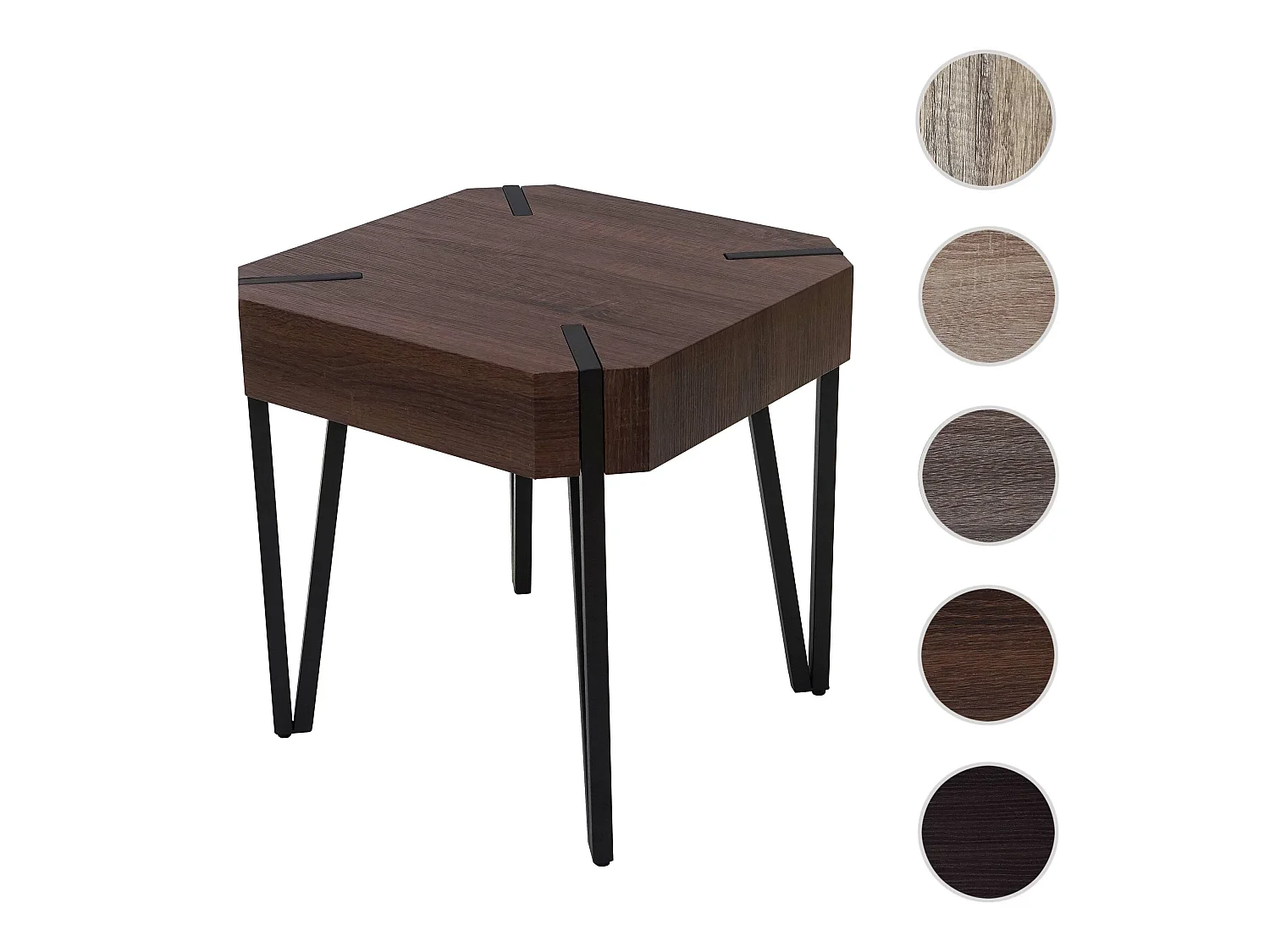 Table basse Genk T574,  chêne marron, pieds métalliques