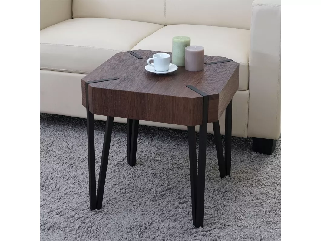 Kauf Unique Couchtisch Genk T574, Braune Eiche, dunkle Metall-Füße