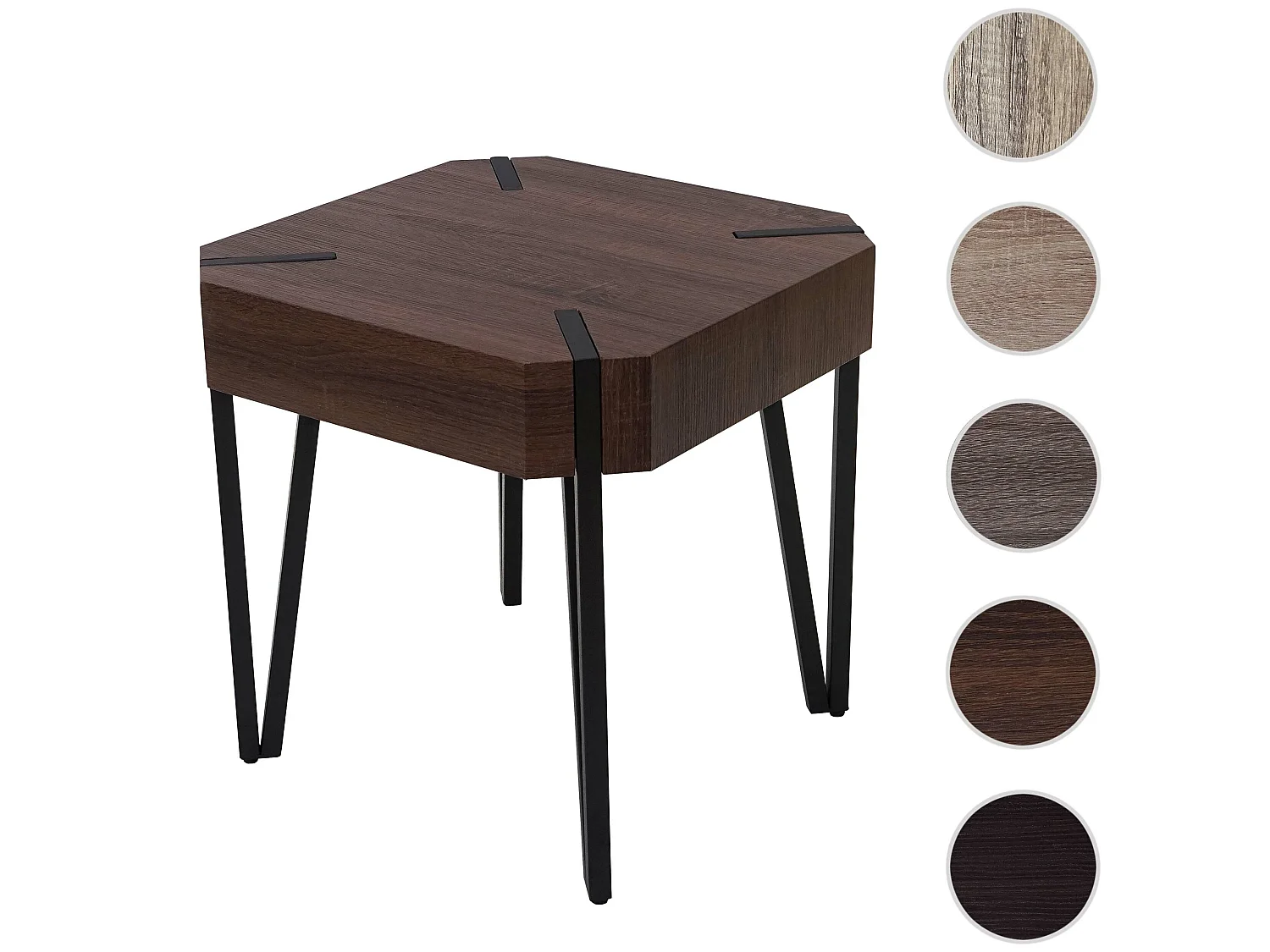 Table basse Genk T574,  chêne marron, pieds métalliques