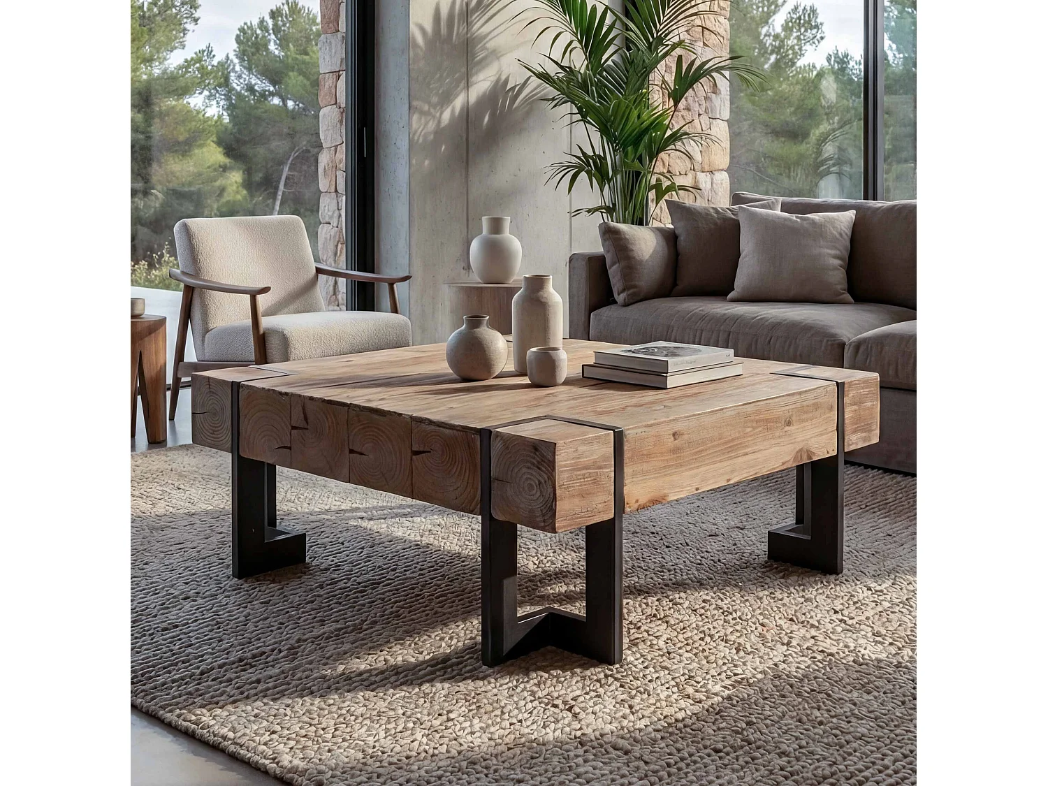 Mesa de centro MCW-A15,  cor natural 90x90cm