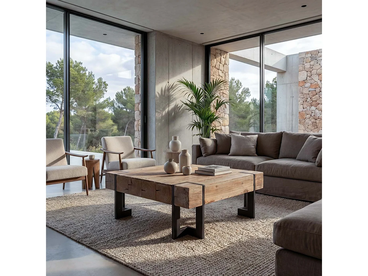 Mesa de centro MCW-A15,  cor natural 90x90cm