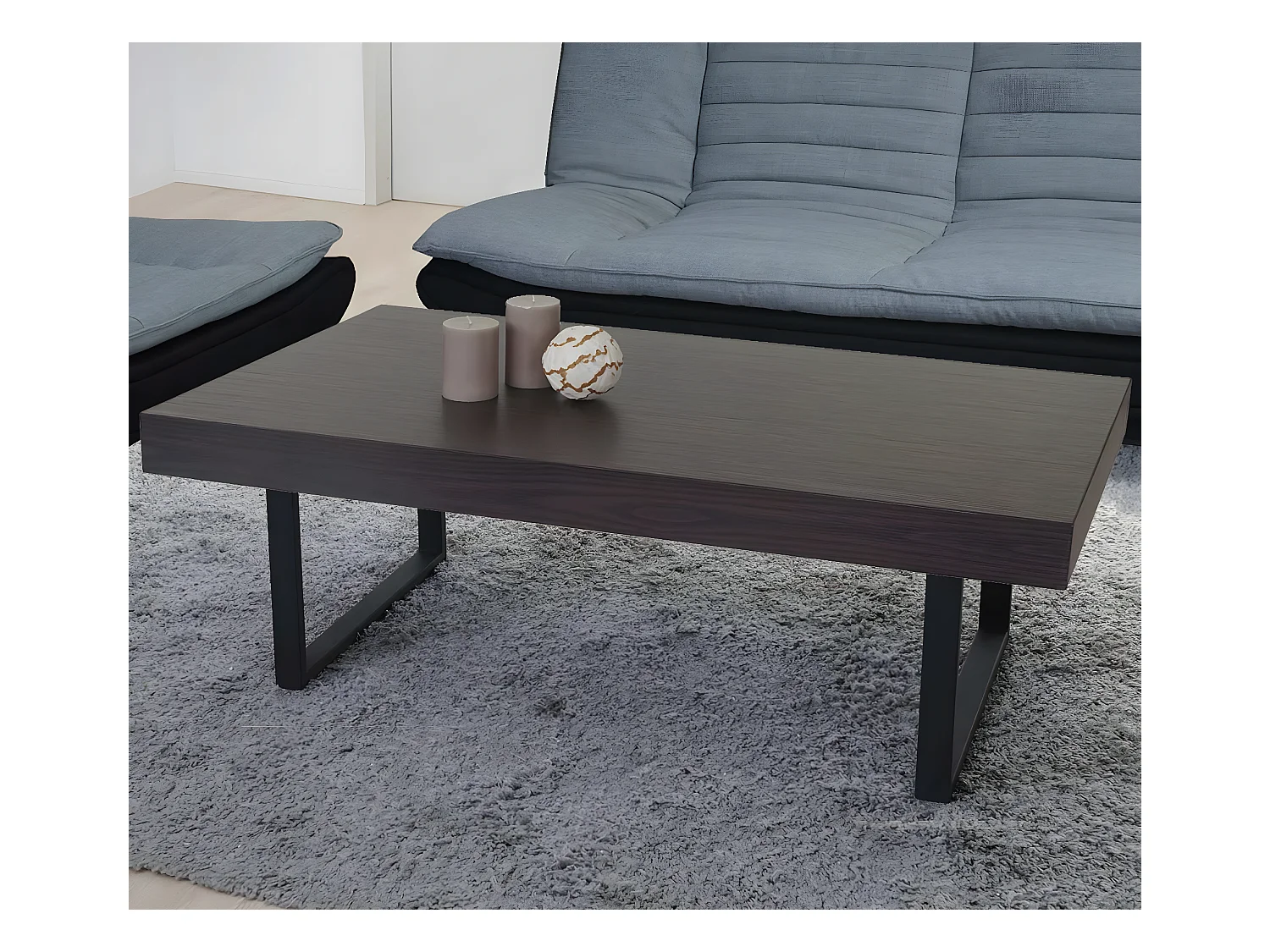 Table basse Genk T576,  wengé, pieds métalliques foncés