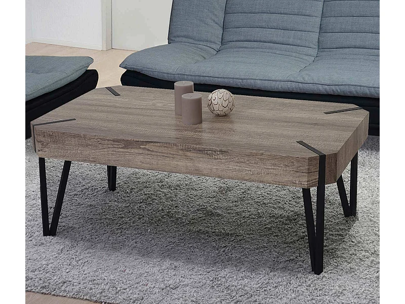 Stolik kawowy Genk T573,  dziki dąb, ciemne metalowe nogi