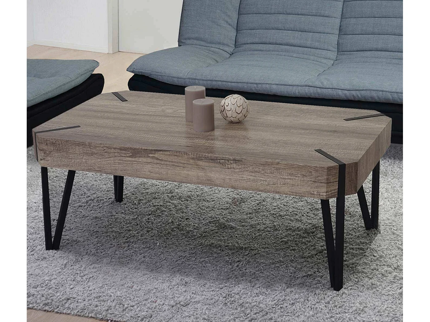 Table basse Genk T573,  chêne sauvage, pieds métalliques foncés