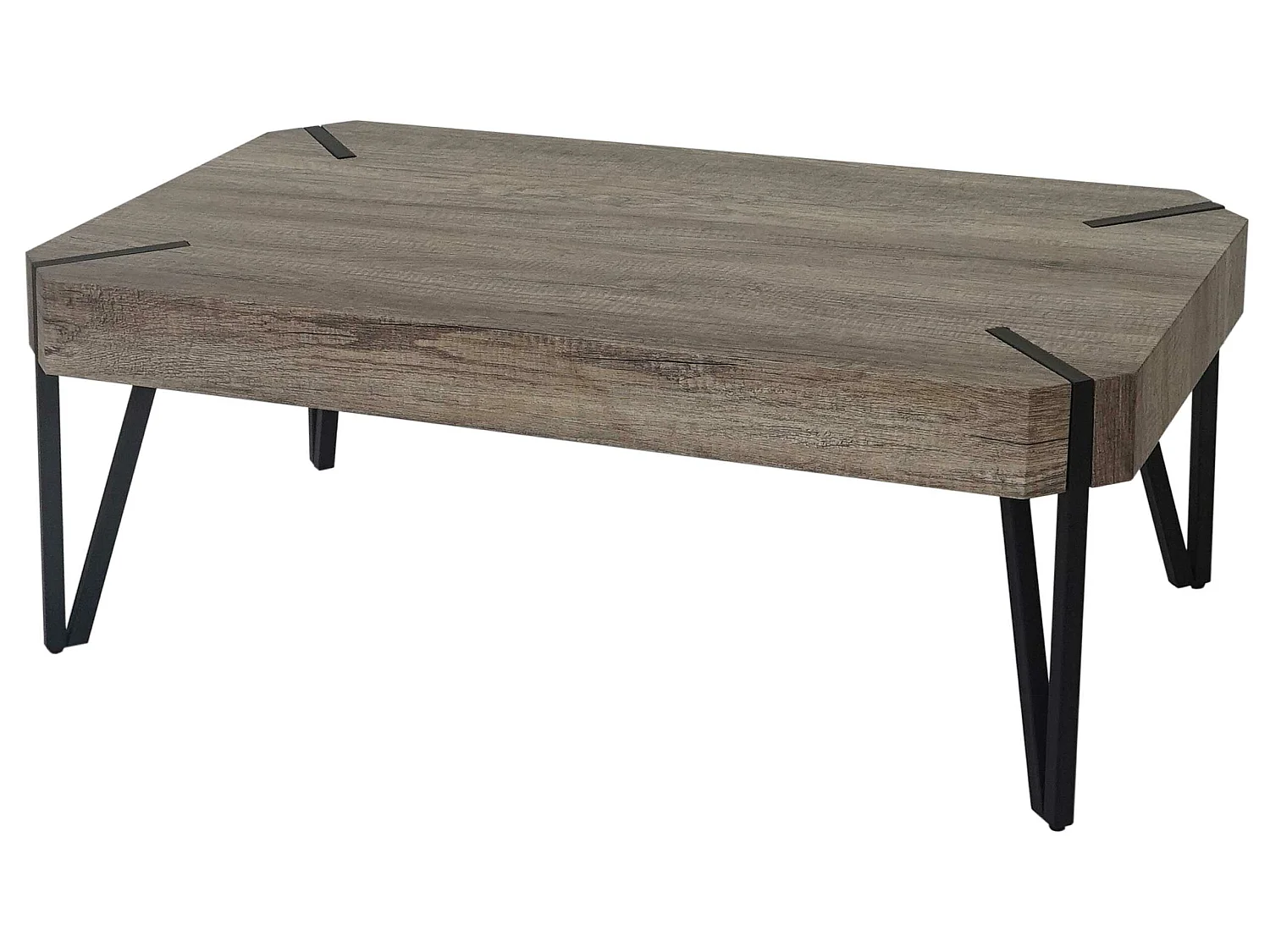 Table basse Genk T573,  chêne sauvage, pieds métalliques foncés