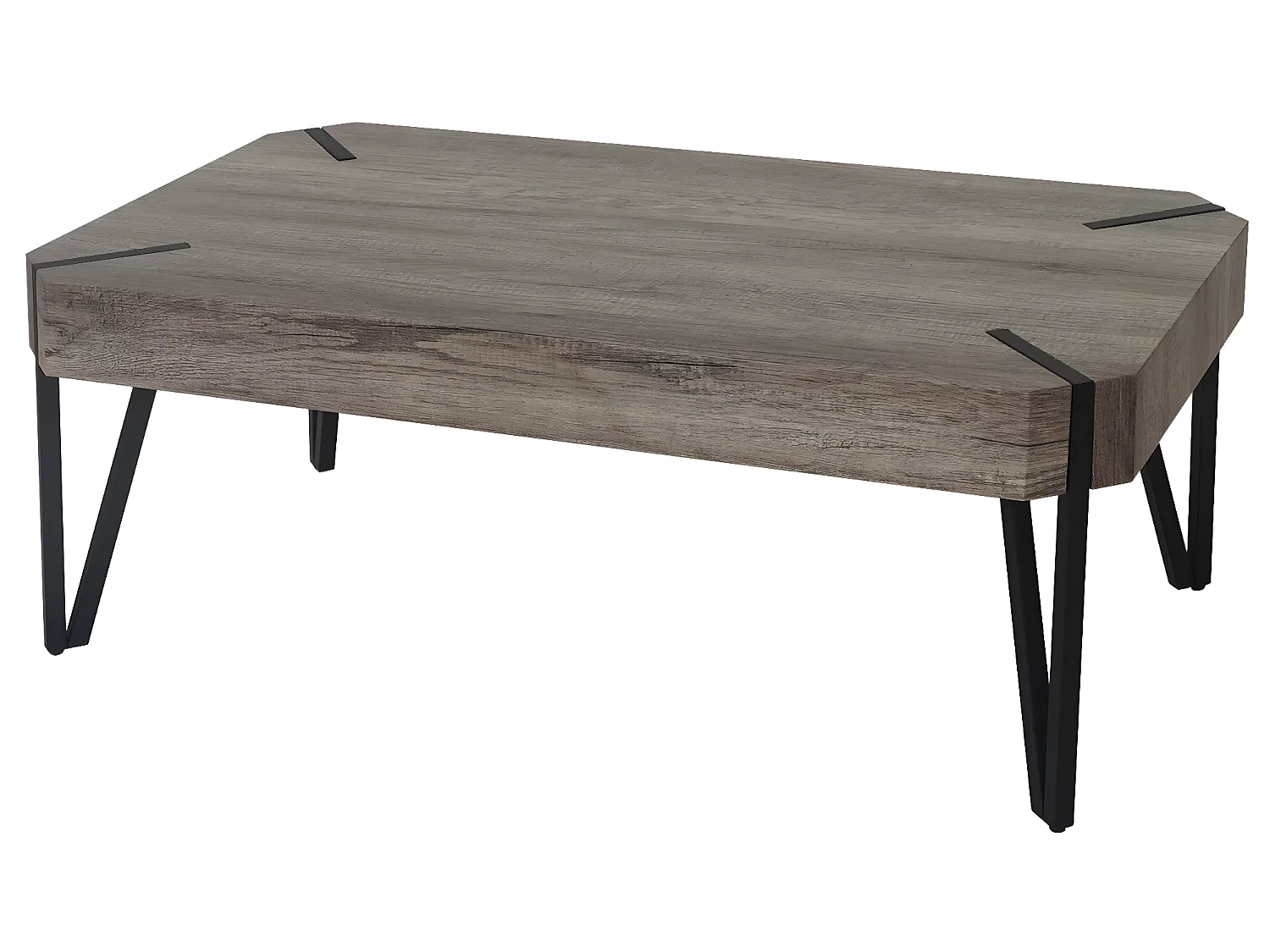 Table basse Genk T573,  chêne sauvage, pieds métalliques foncés