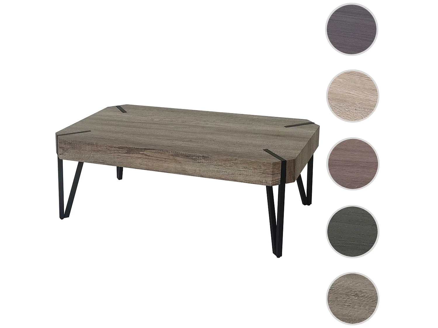 Table basse Genk T573,  chêne sauvage, pieds métalliques foncés