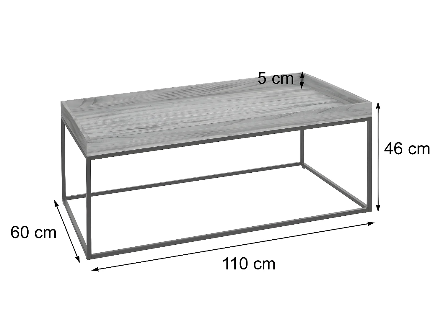 Tavolino salotto divano caffè decorativo da interno MCW-K71 legno 46x110x60cm grigio scuro