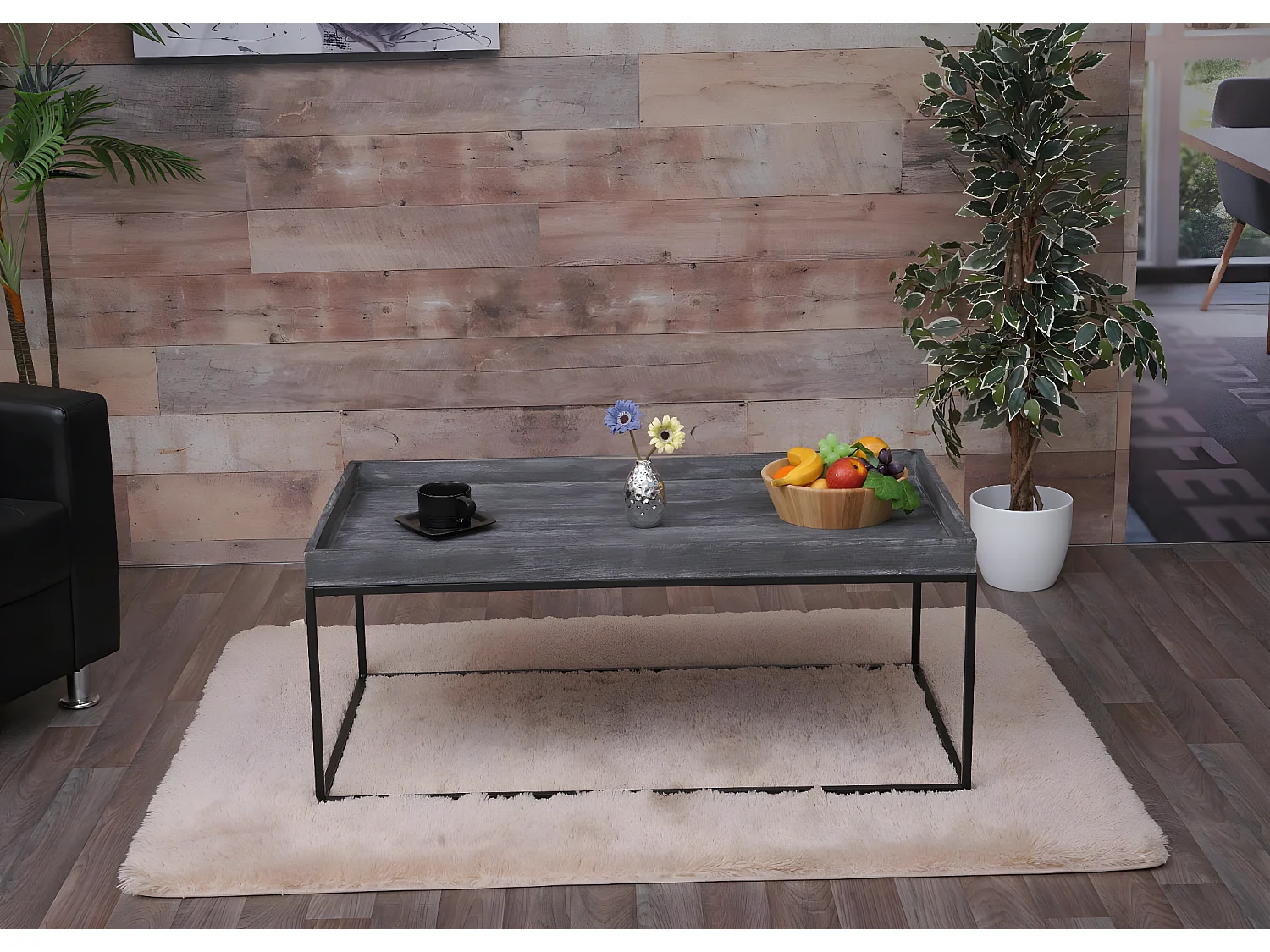 Tavolino salotto divano caffè decorativo da interno MCW-K71 legno 46x110x60cm grigio scuro