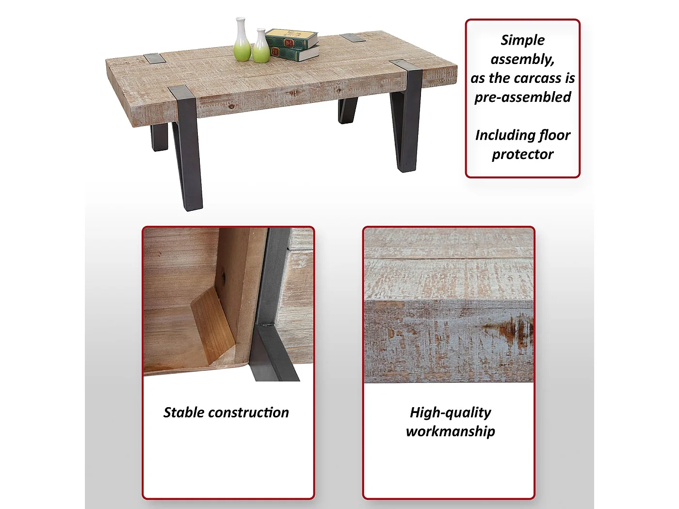 Couchtisch MCW-A15b, Wohnzimmertisch, Tanne Holz rustikal massiv MVG-zertifiziert 40x120x60cm