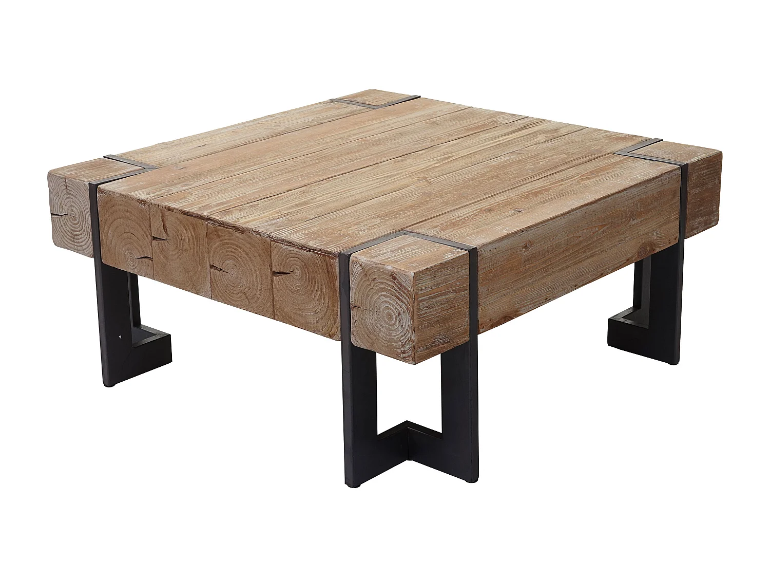 Tavolino salotto quadrato divano elegante MCW-A15 legno di pino massello 40x60x60cm metallo legno chiaro