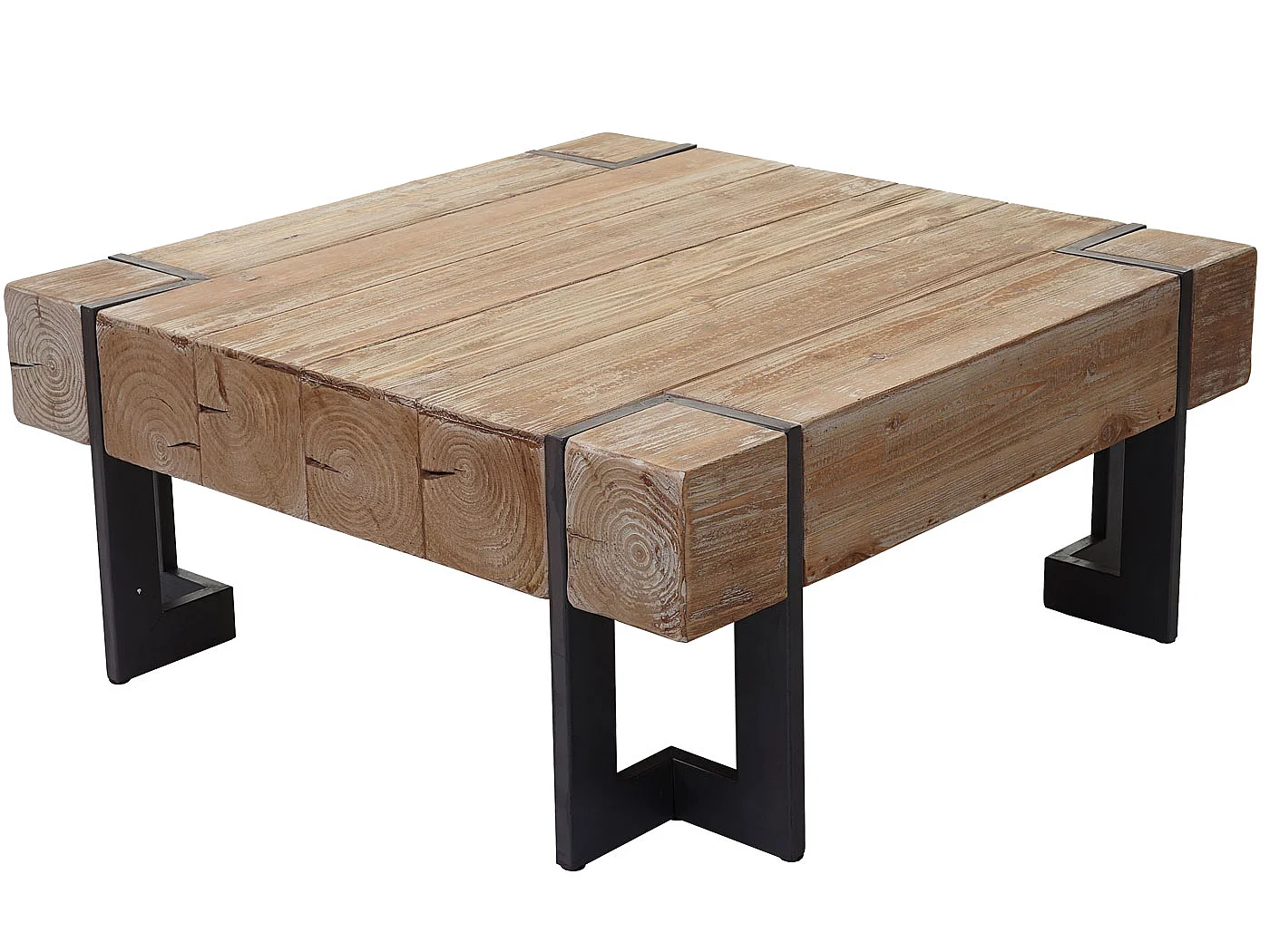 Tavolino salotto quadrato divano elegante MCW-A15 legno di pino massello 40x60x60cm metallo legno chiaro