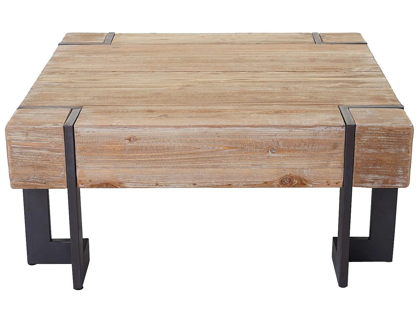 Tavolino salotto quadrato divano elegante MCW-A15 legno di pino massello 40x60x60cm metallo legno chiaro