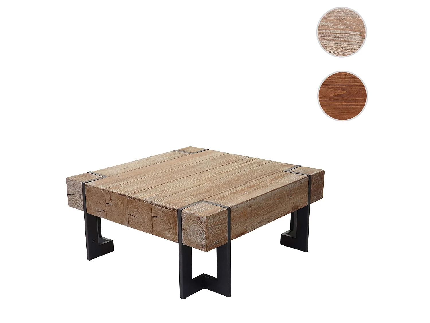 Tavolino salotto quadrato divano elegante MCW-A15 legno di pino massello 40x60x60cm metallo legno chiaro