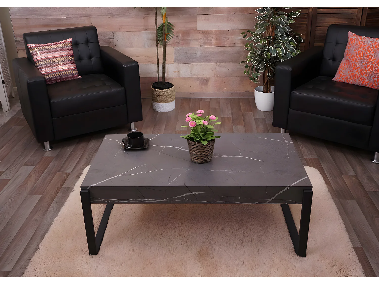 Table basse MCW-L53,  aspect marbre gris