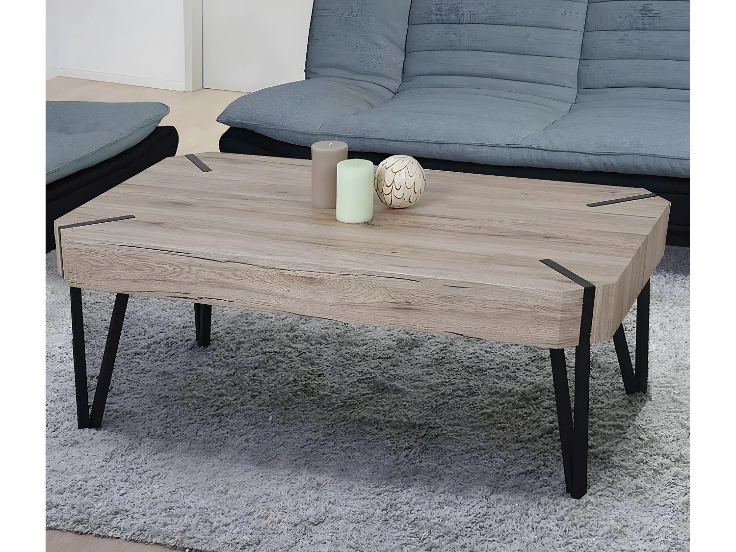 Stolik kawowy Genk T573,  Wygląd dębu Sanremo, ciemne metalowe nogi